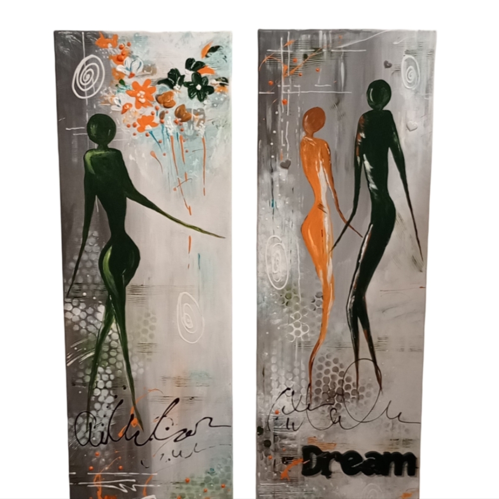 Original Silhouette Images Flowers Abstract Painting Set of 2